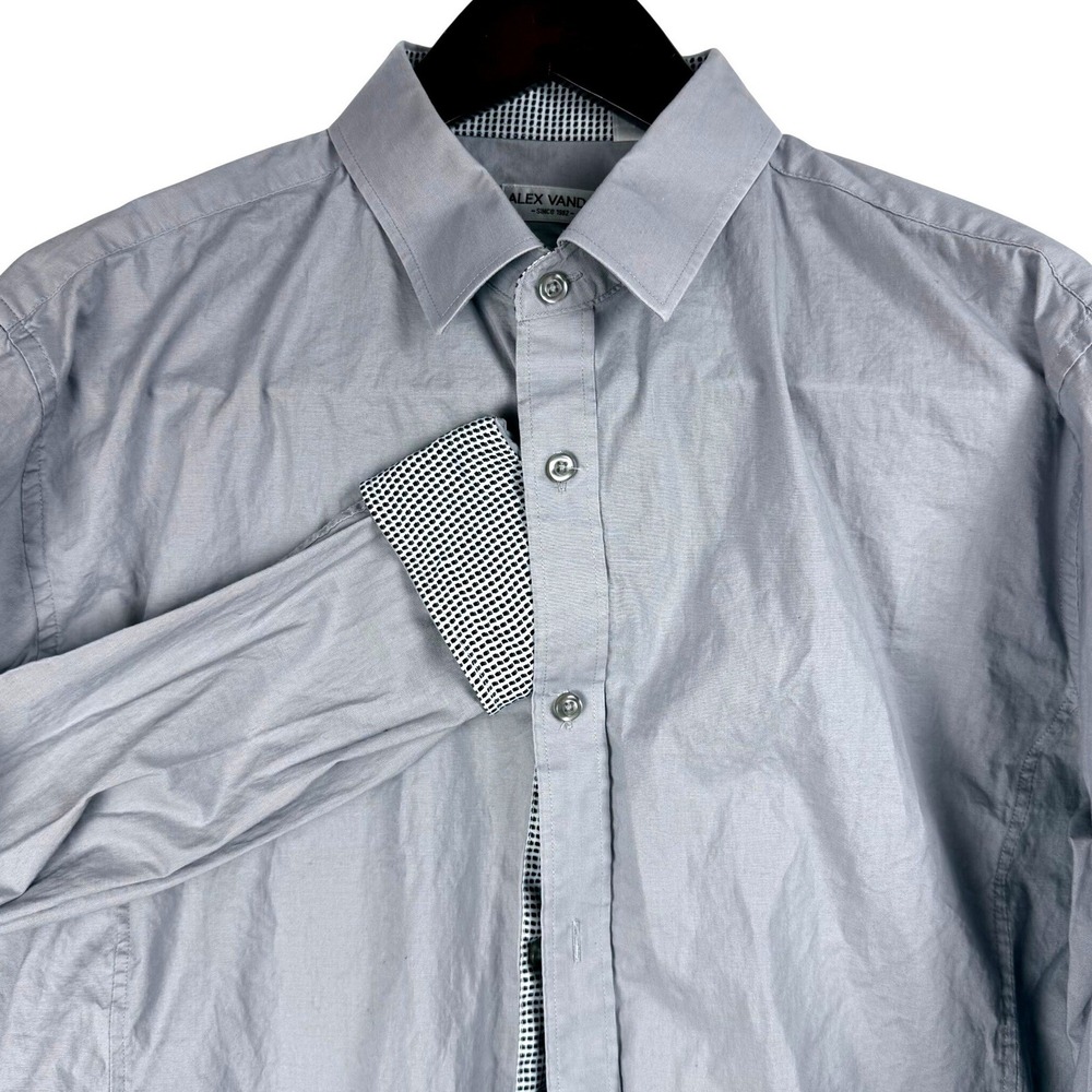 ALEX VANDO Mens Gray‎ Long Sleeve Dress Shirt XL Button Down Gingham Trim